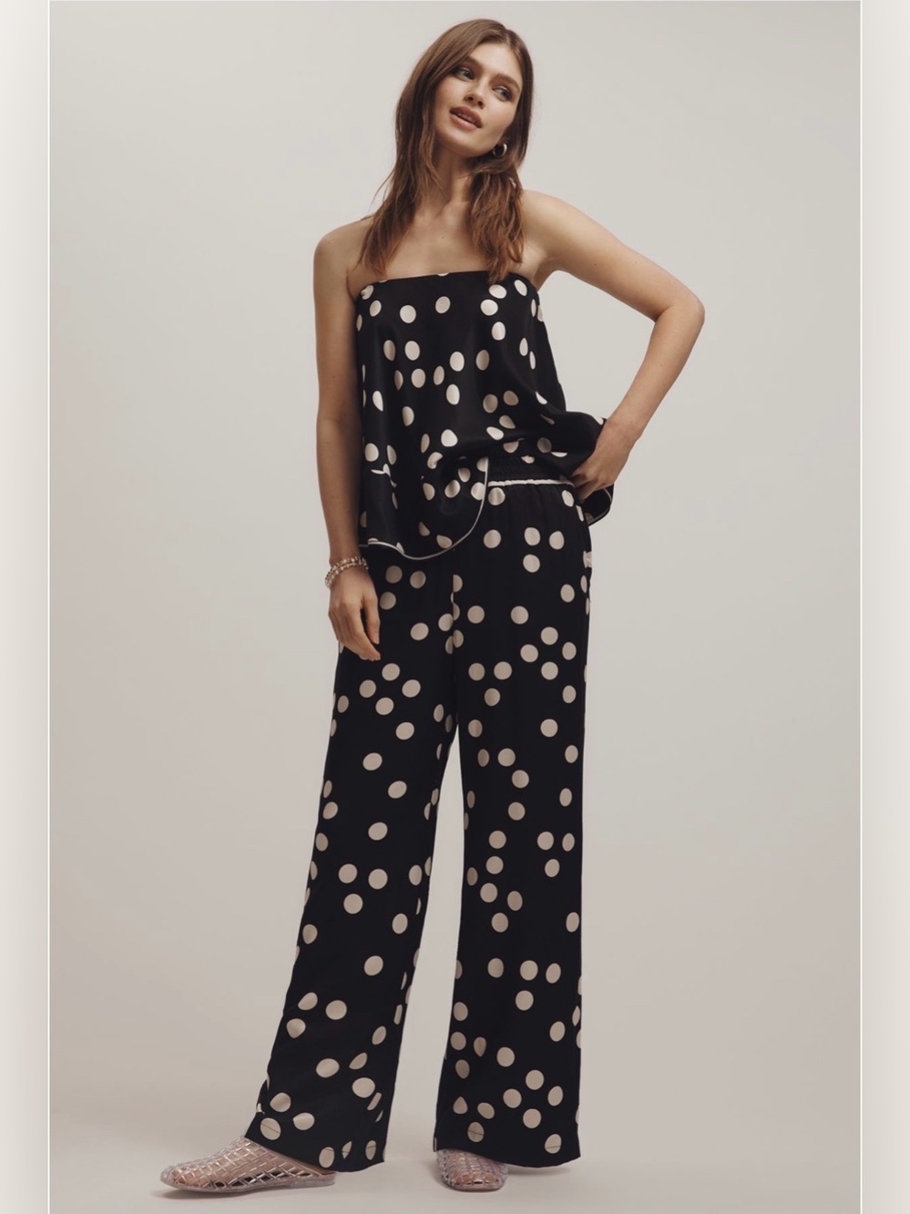 Maeve Anthropologie Brooklin Polka Dot Wide Leg Pants Brown M